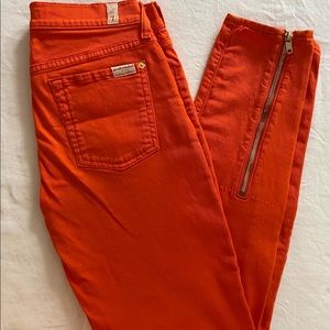 7 For All Mankind orange skinny jeans.